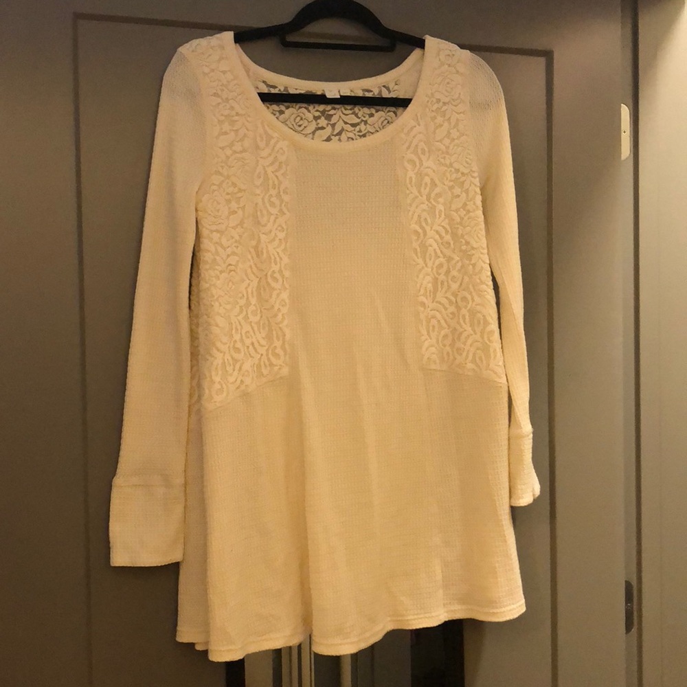 Cream Anthropology knit, lace tunic